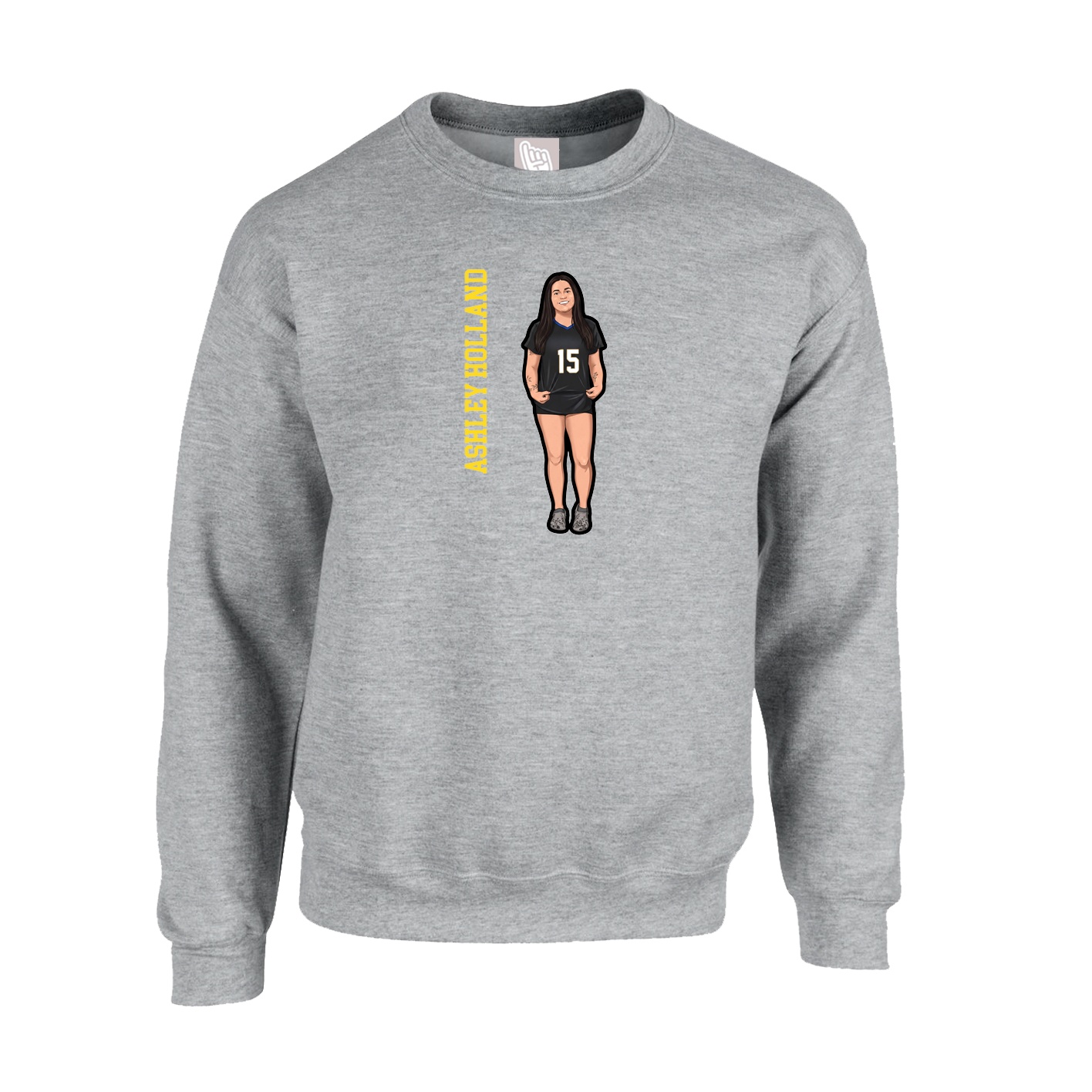 Fleece Crew — Name Vertical in Grey