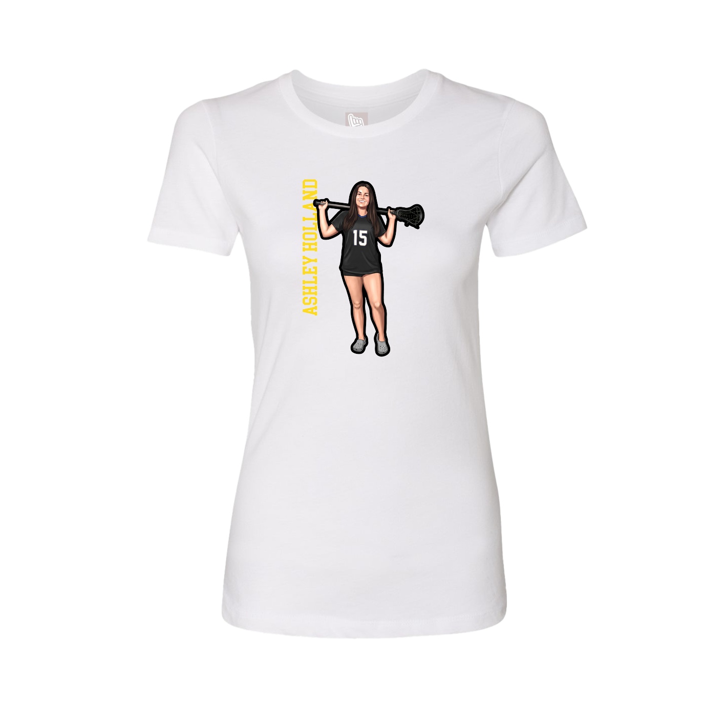 Fitted Women's Tee — Name Vertical in White