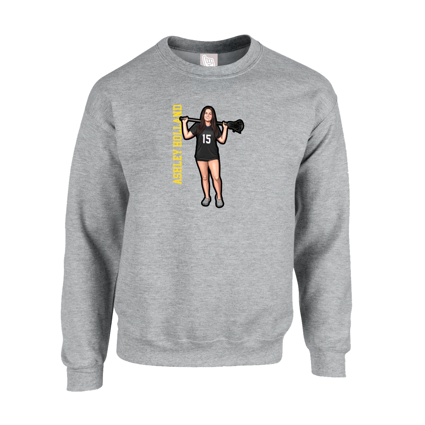 Fleece Crew — Name Vertical in Grey