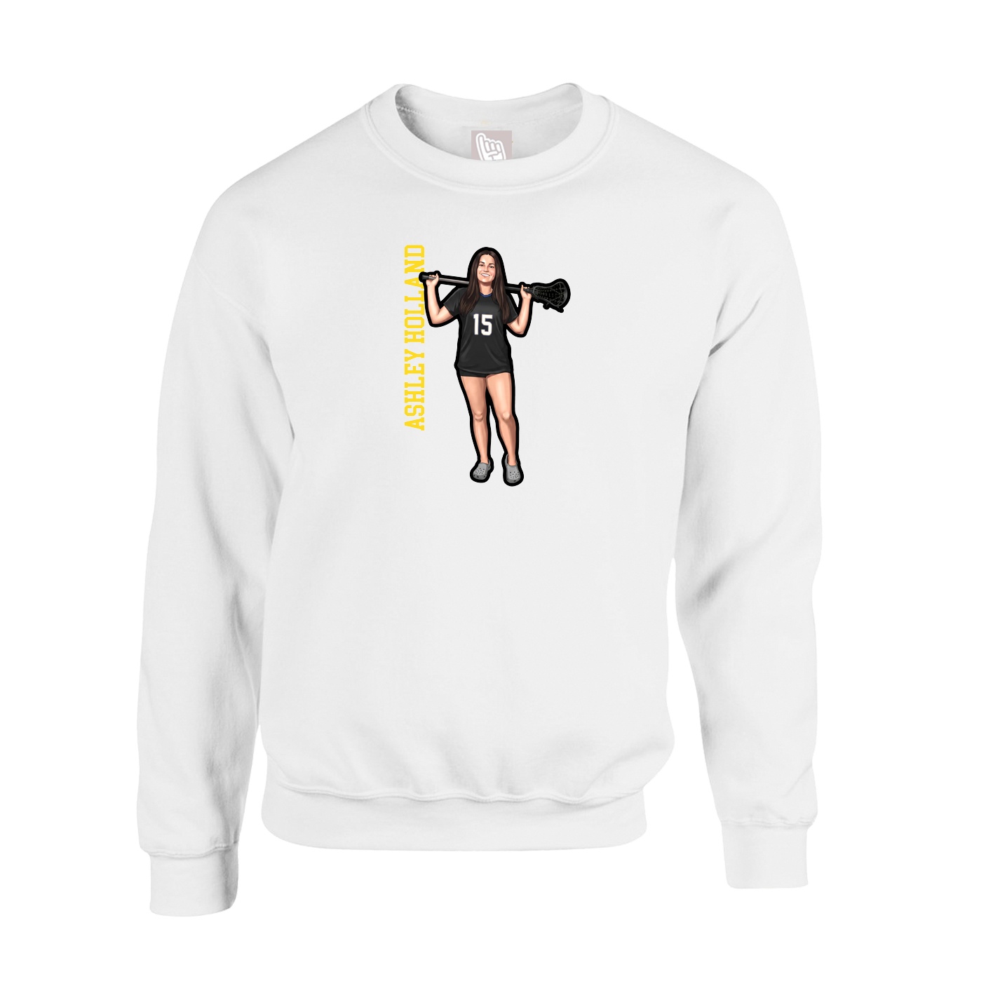 Fleece Crew — Name Vertical in White