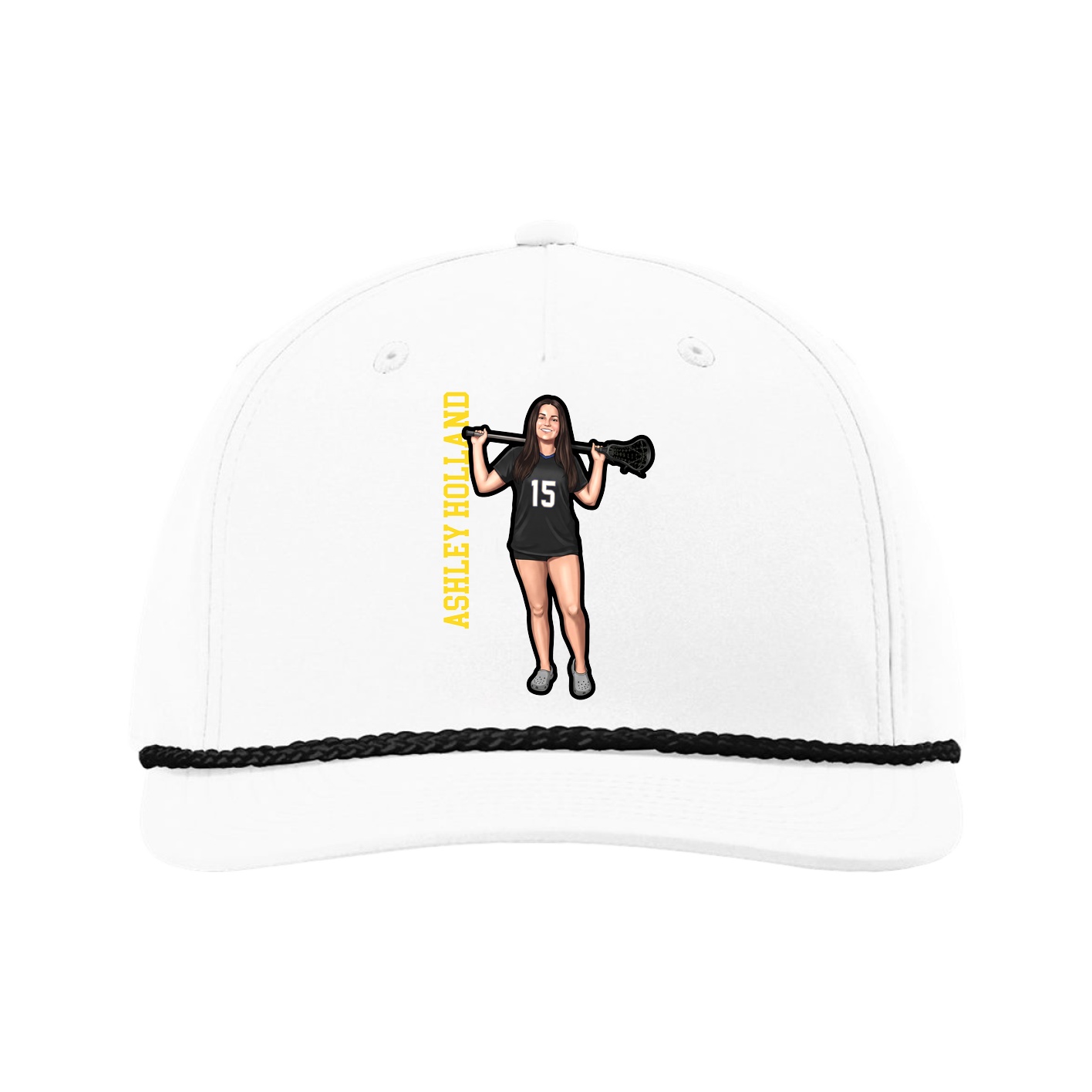 Five-Panel Classic Rope Cap — Name Vertical in White