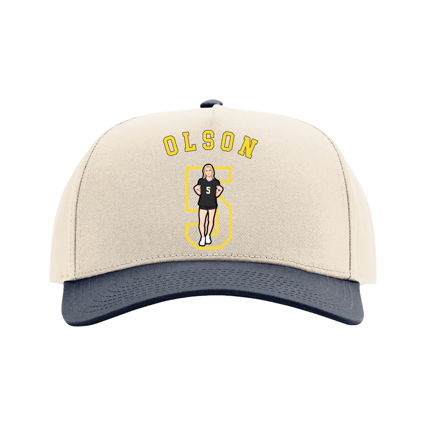 Full Fabric Five-Panel Champ Cap — Shirsey Arch in Cream/Navy