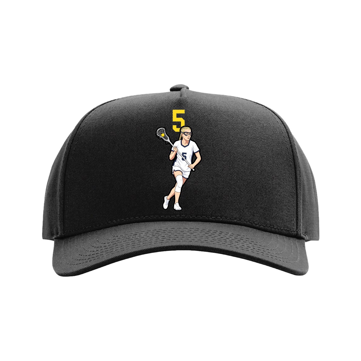 Full Fabric Five-Panel Champ Cap — Number Top in Black