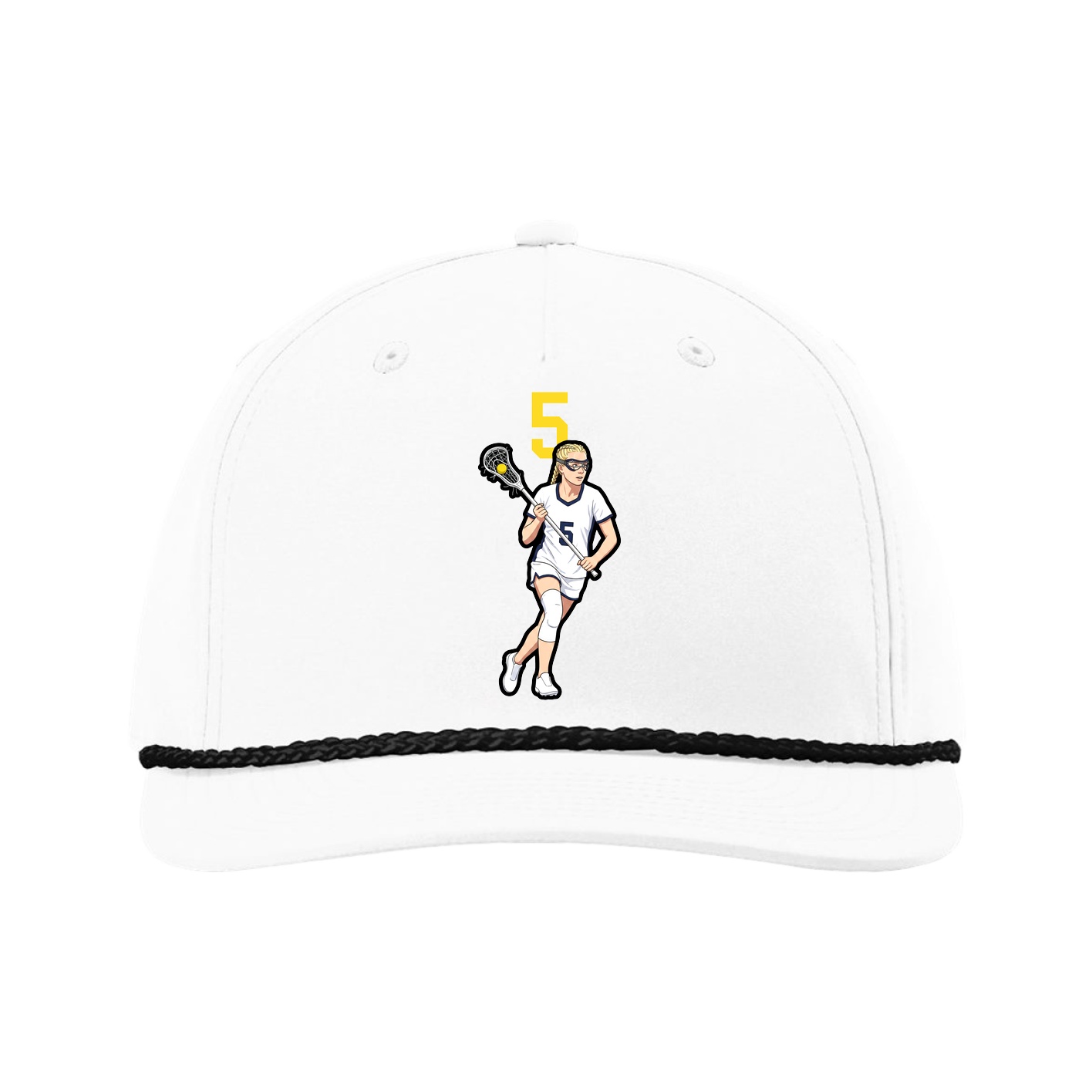 Five-Panel Classic Rope Cap — Number Top in White