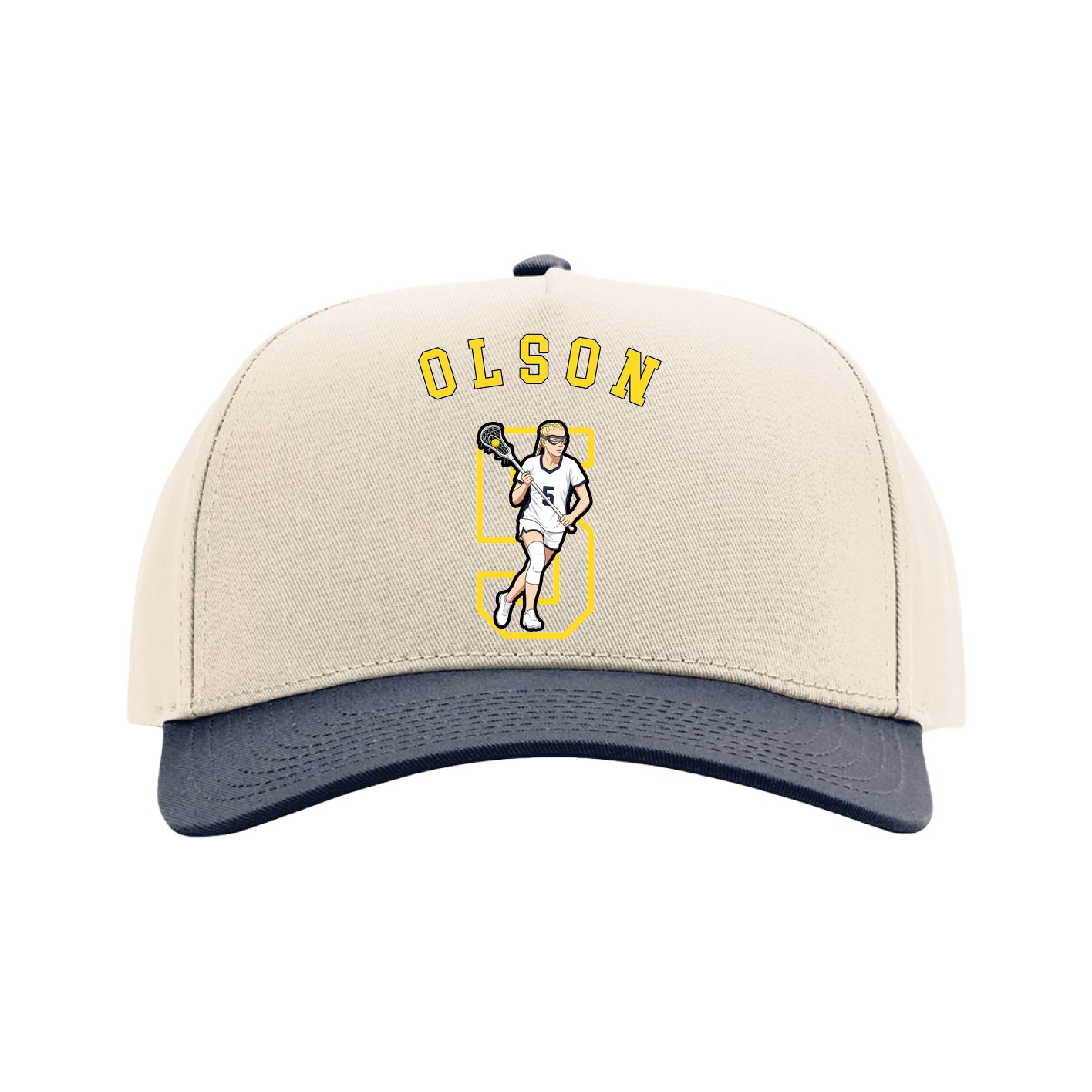Full Fabric Five-Panel Champ Cap — Shirsey Arch in Cream/Navy