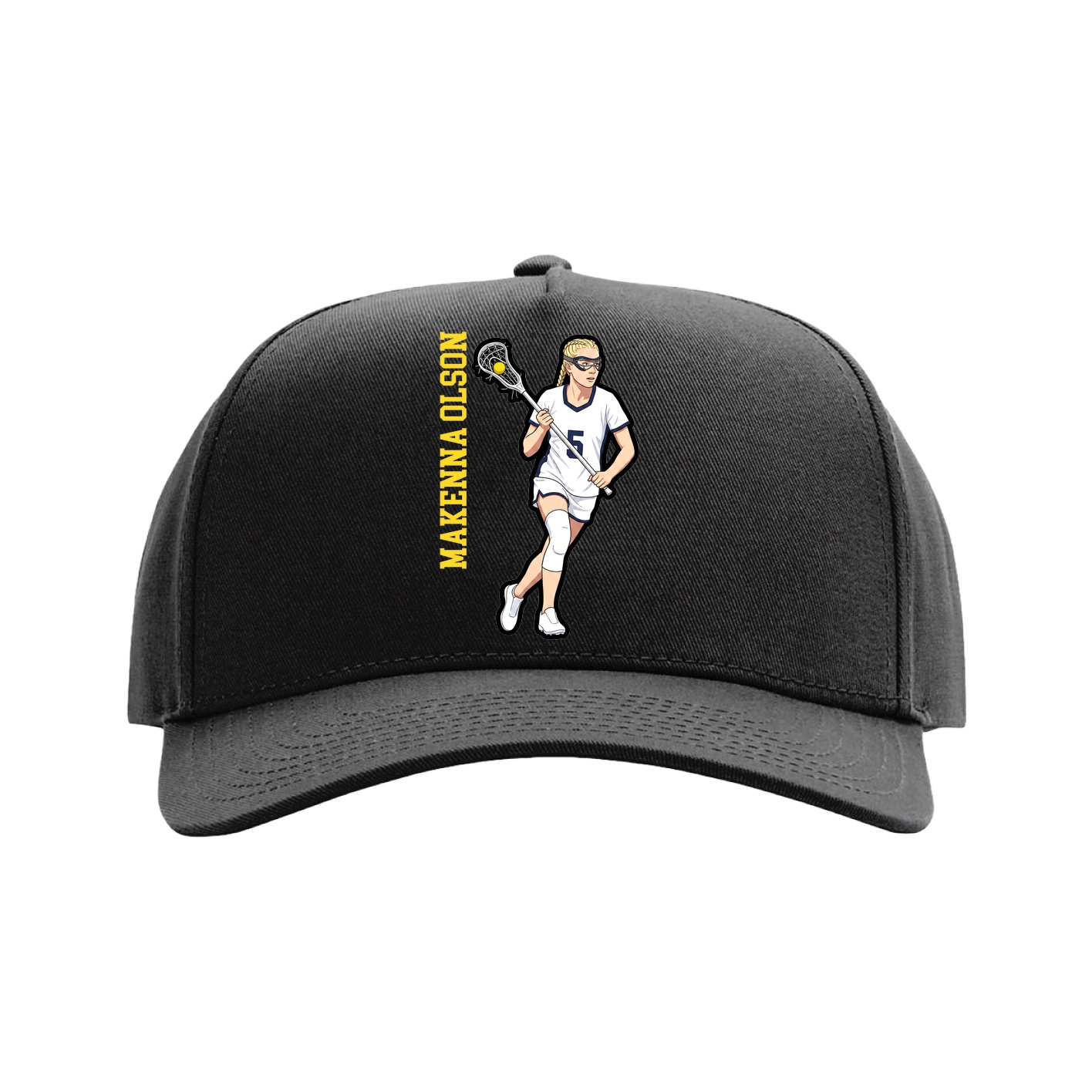 Full Fabric Five-Panel Champ Cap — Name Vertical in Black