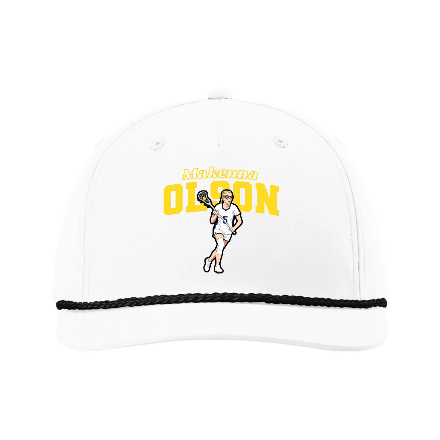 Five-Panel Classic Rope Cap — Name Arch in White