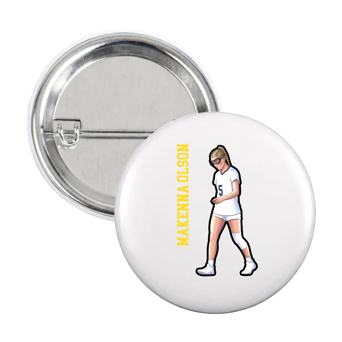 Game Day Button — Name Vertical in White