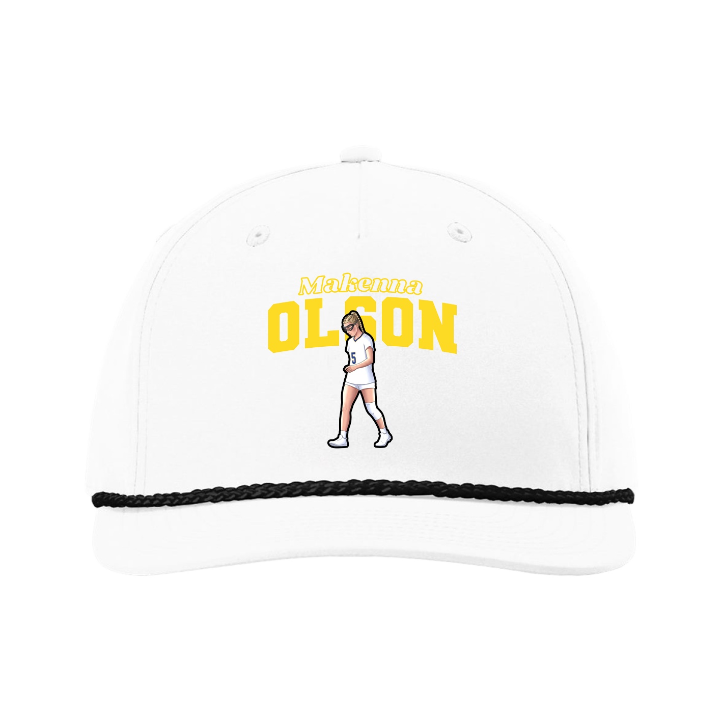 Five-Panel Classic Rope Cap — Name Arch in White