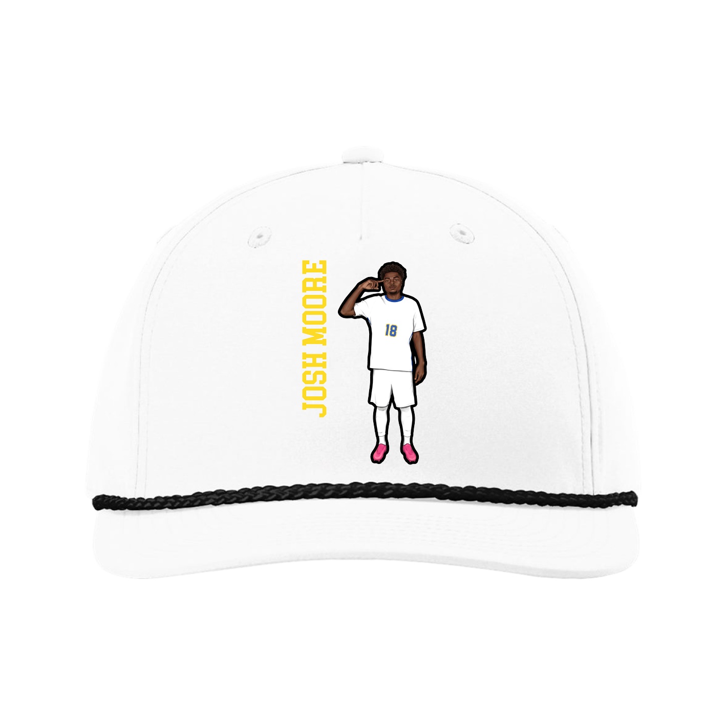 Five-Panel Classic Rope Cap — Name Vertical in White