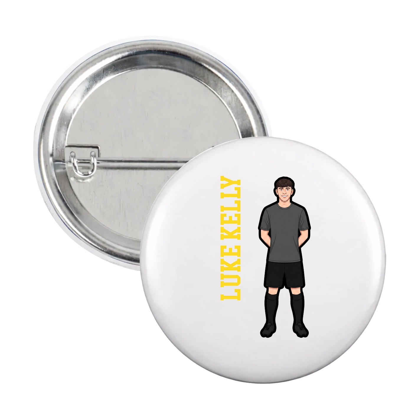 Game Day Button — Name Vertical in White