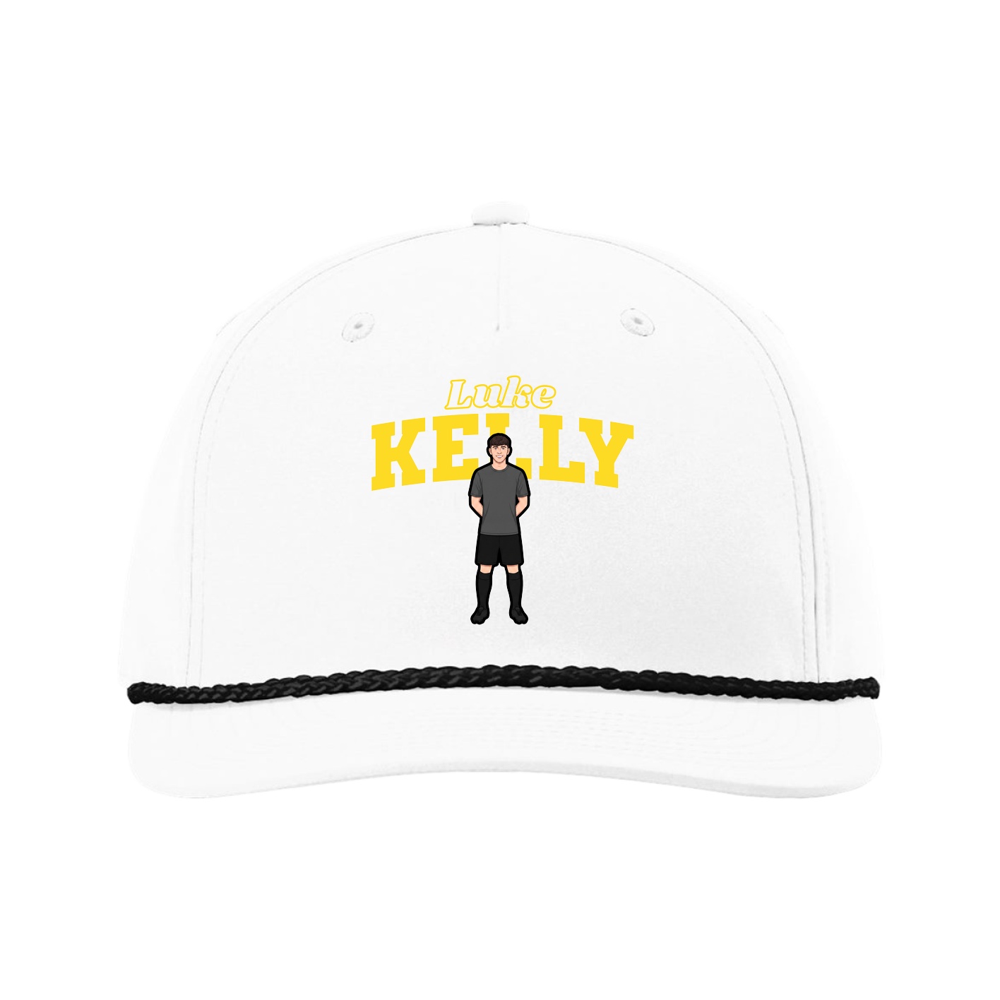 Five-Panel Classic Rope Cap — Name Arch in White