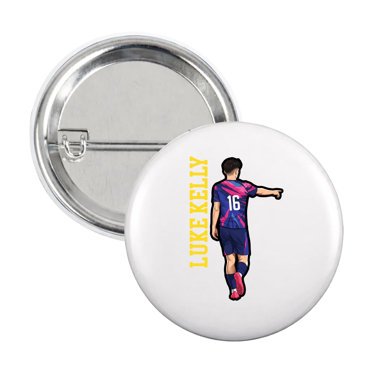 Game Day Button — Name Vertical in White
