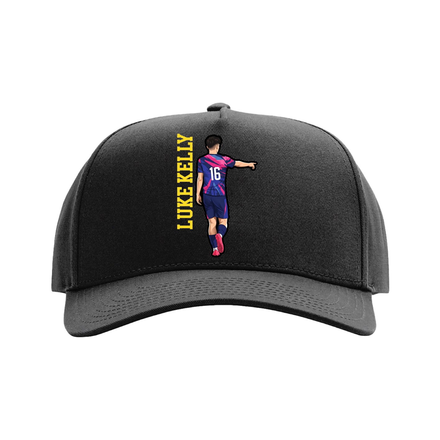 Full Fabric Five-Panel Champ Cap — Name Vertical in Black