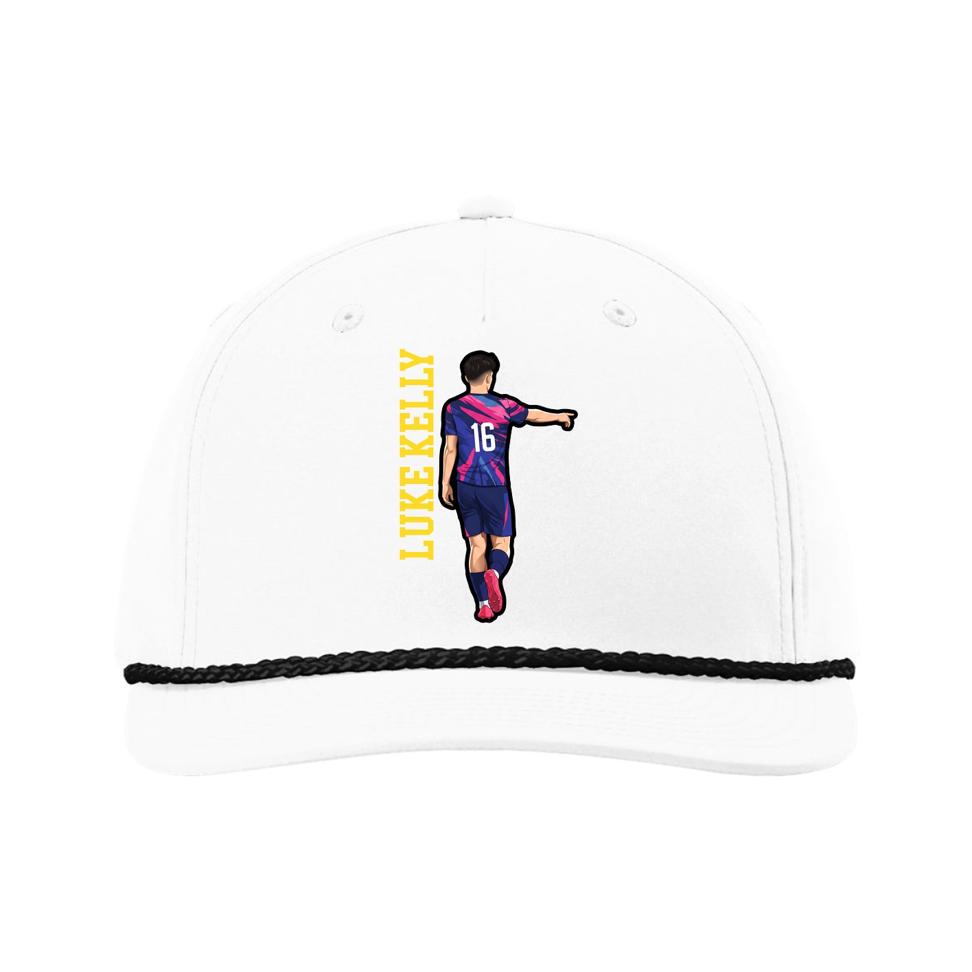 Five-Panel Classic Rope Cap — Name Vertical in White