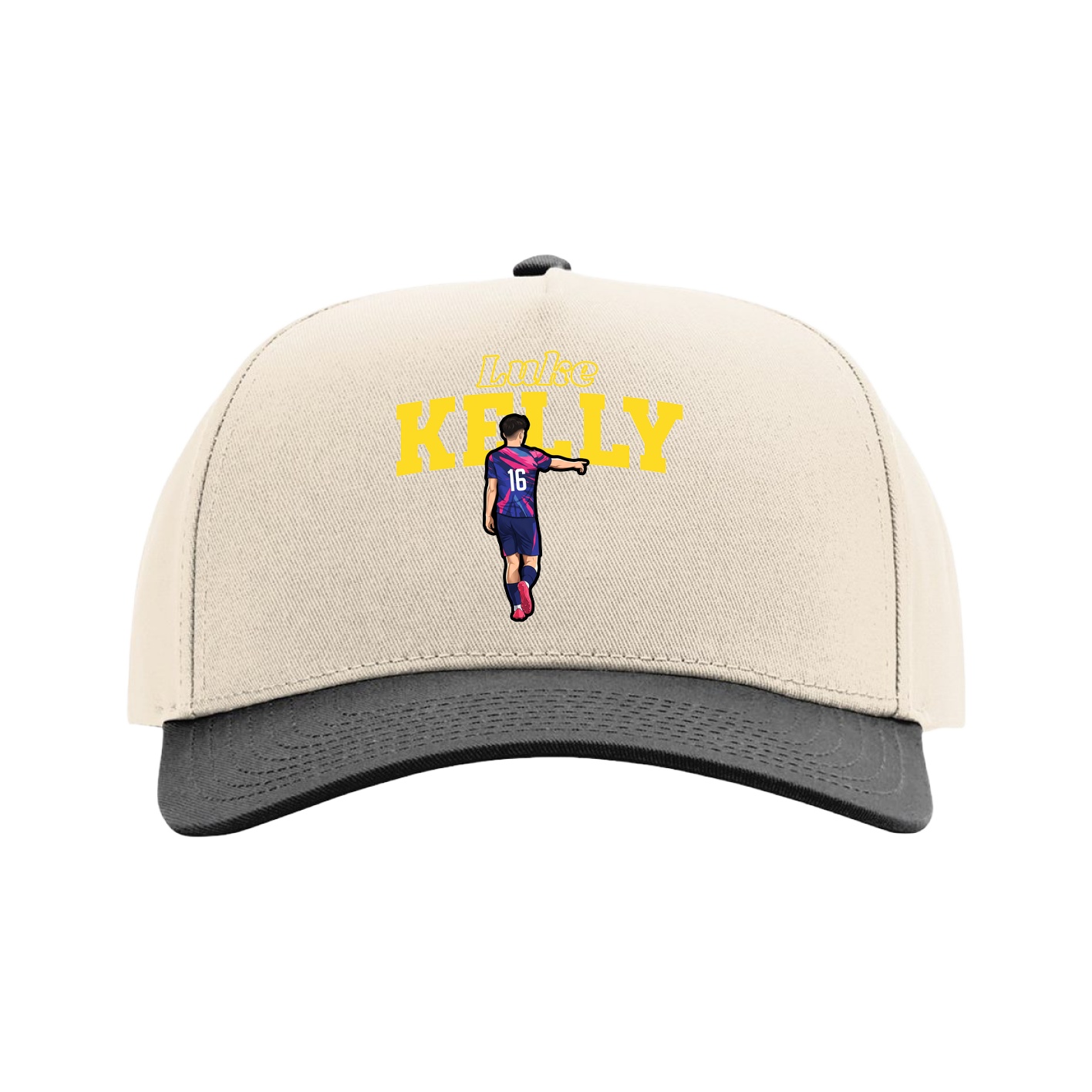 Full Fabric Five-Panel Champ Cap — Name Arch in Cream/Black