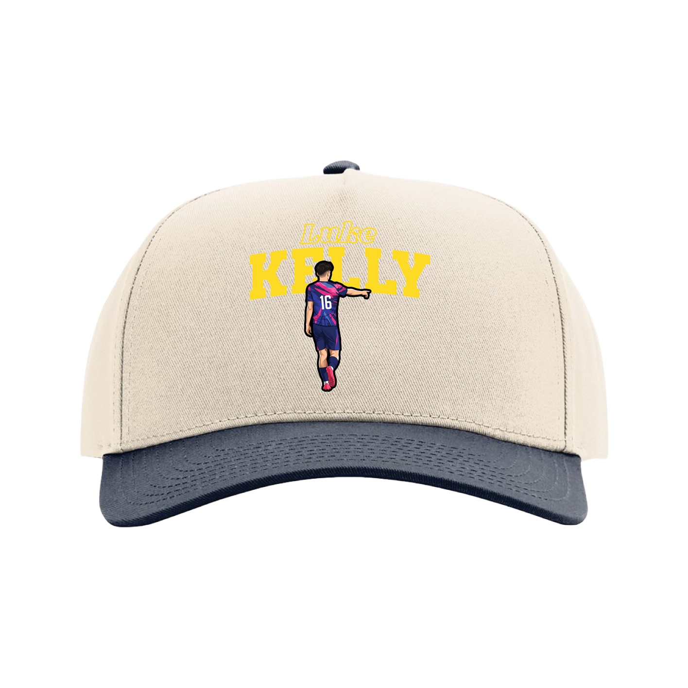 Full Fabric Five-Panel Champ Cap — Name Arch in Cream/Navy