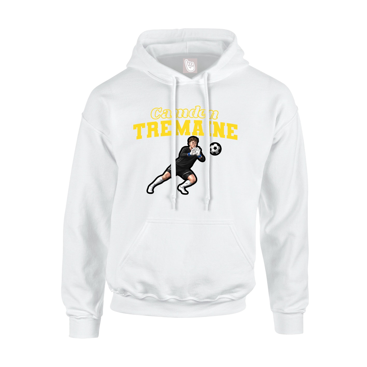 Youth Hoodie — Name Arch in White