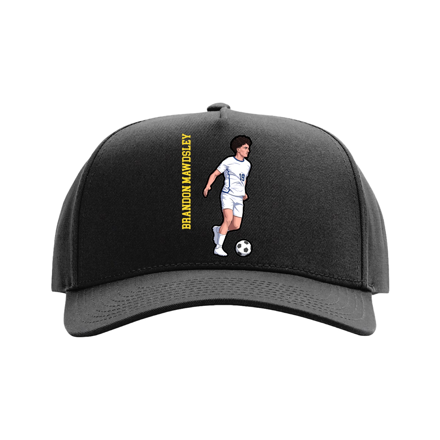 Full Fabric Five-Panel Champ Cap — Name Vertical in Black