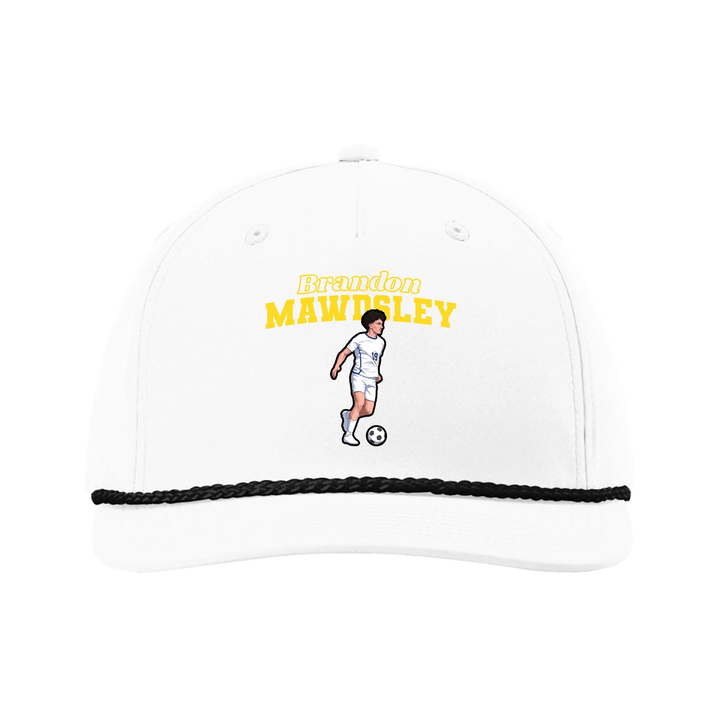 Five-Panel Classic Rope Cap — Name Arch in White