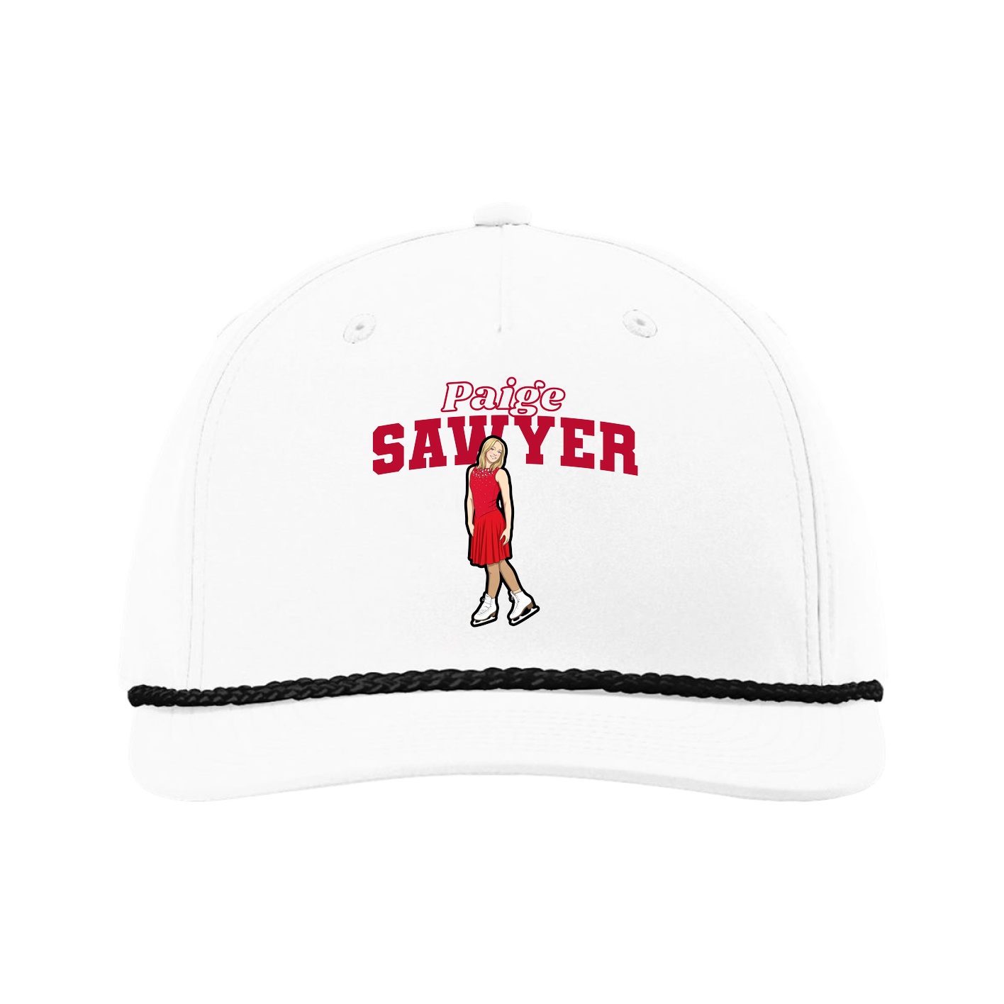 Five-Panel Classic Rope Cap — Name Arch in White