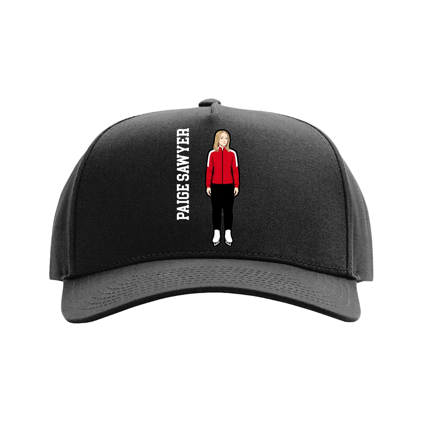 Full Fabric Five-Panel Champ Cap — Name Vertical in Black