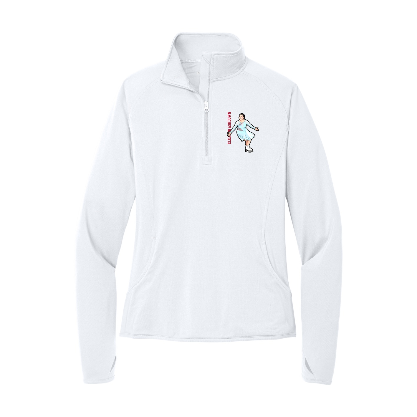 Women's Q-Zip Pullover — Name Vertical in White