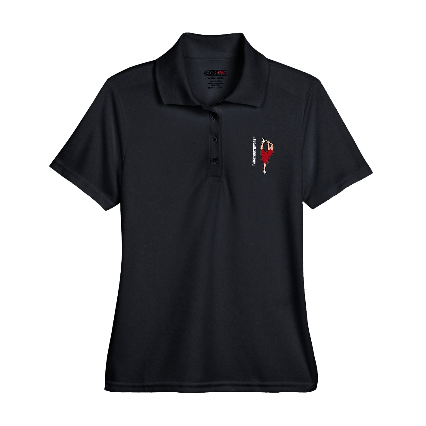 Womens Performance Polo — Name Vertical in Black