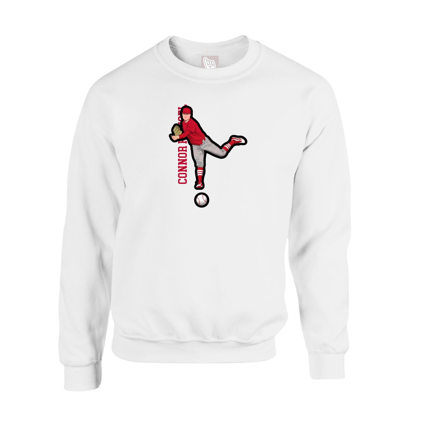 Fleece Crew — Name Vertical in White
