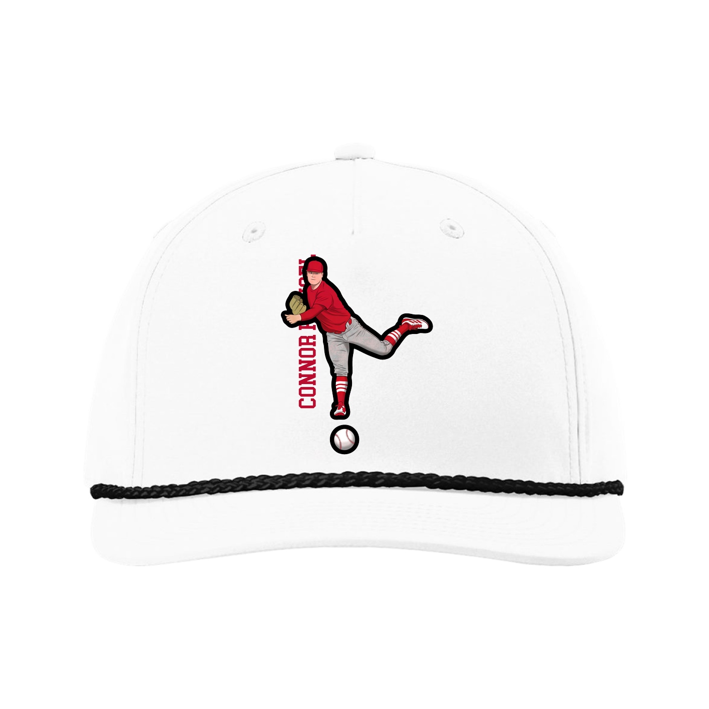 Five-Panel Classic Rope Cap — Name Vertical in White