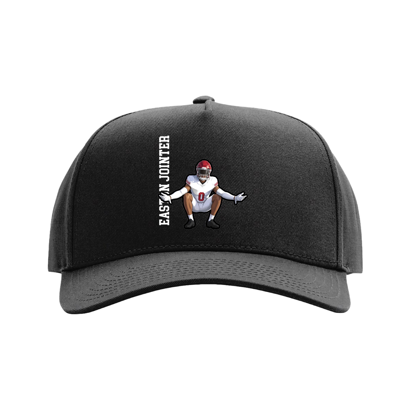 Full Fabric Five-Panel Champ Cap — Name Vertical in Black