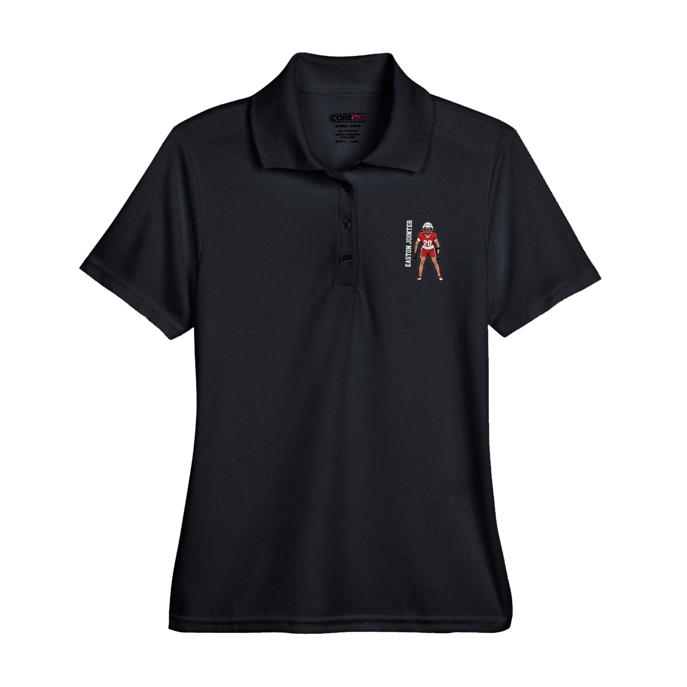 Womens Performance Polo — Name Vertical in Black