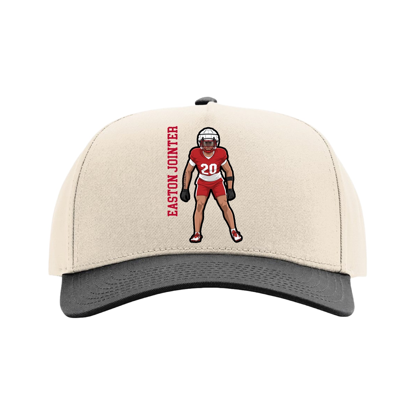 Full Fabric Five-Panel Champ Cap — Name Vertical in Cream/Black