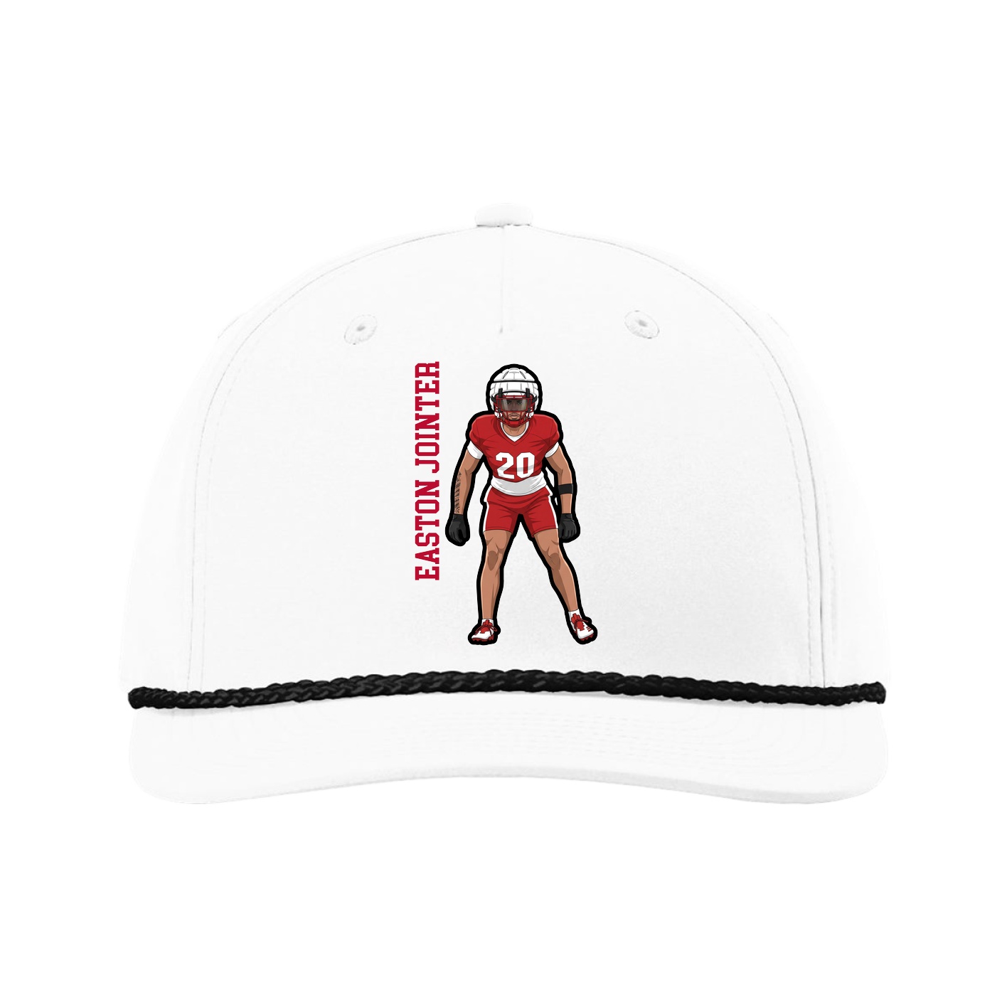 Five-Panel Classic Rope Cap — Name Vertical in White