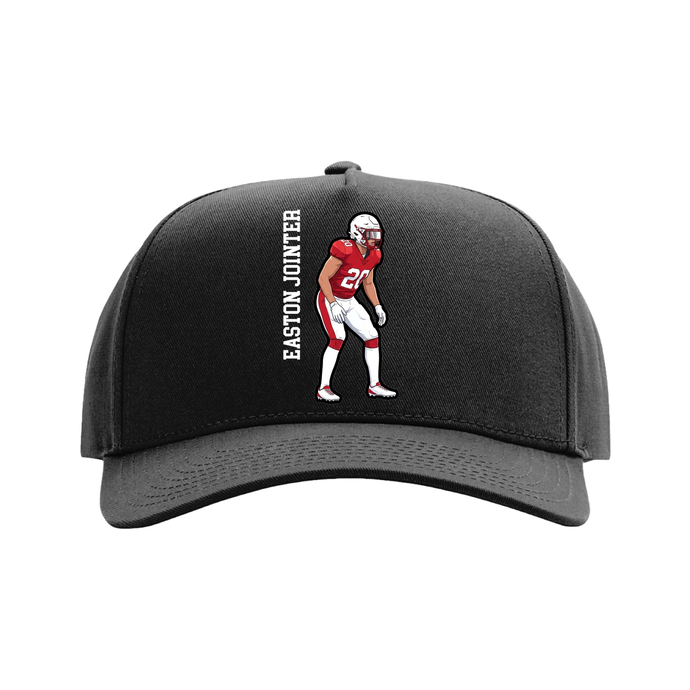 Full Fabric Five-Panel Champ Cap — Name Vertical in Black
