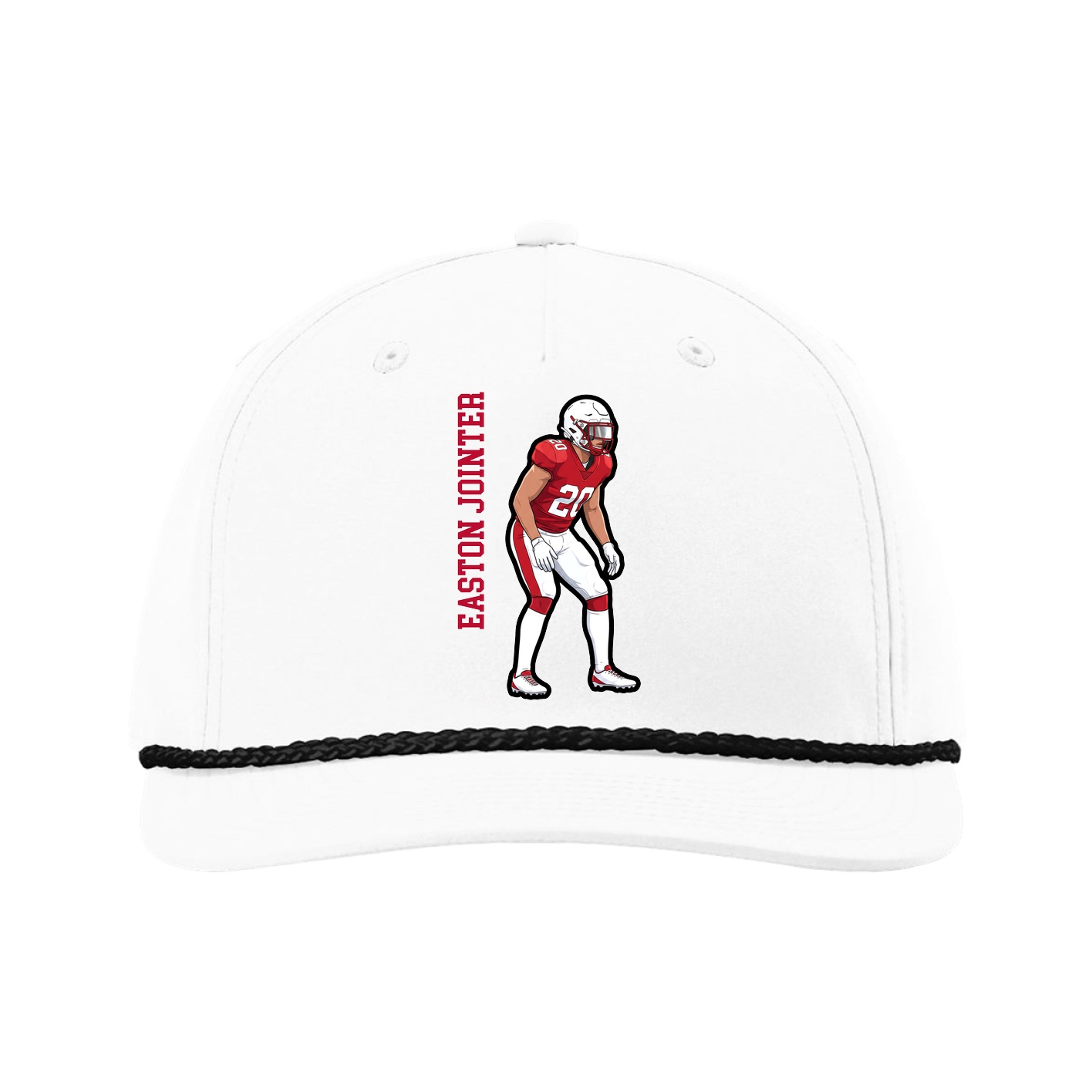Five-Panel Classic Rope Cap — Name Vertical in White