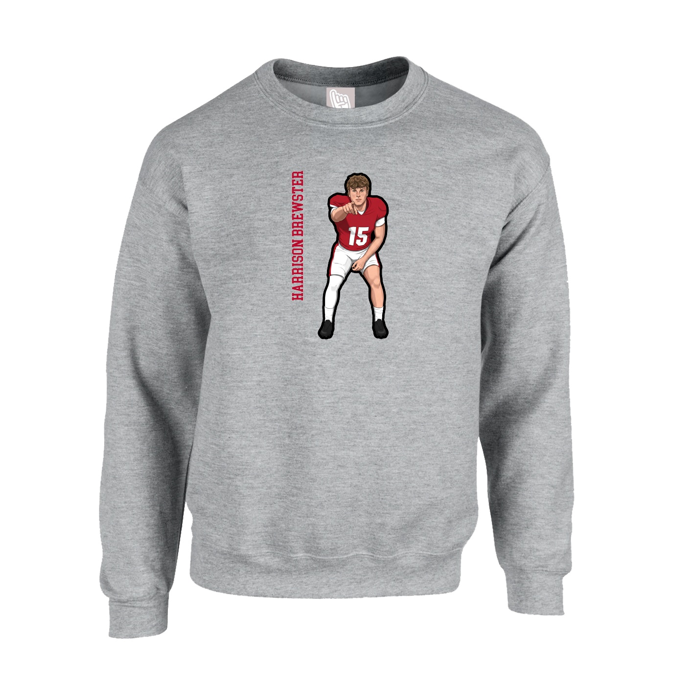 Fleece Crew — Name Vertical in Grey