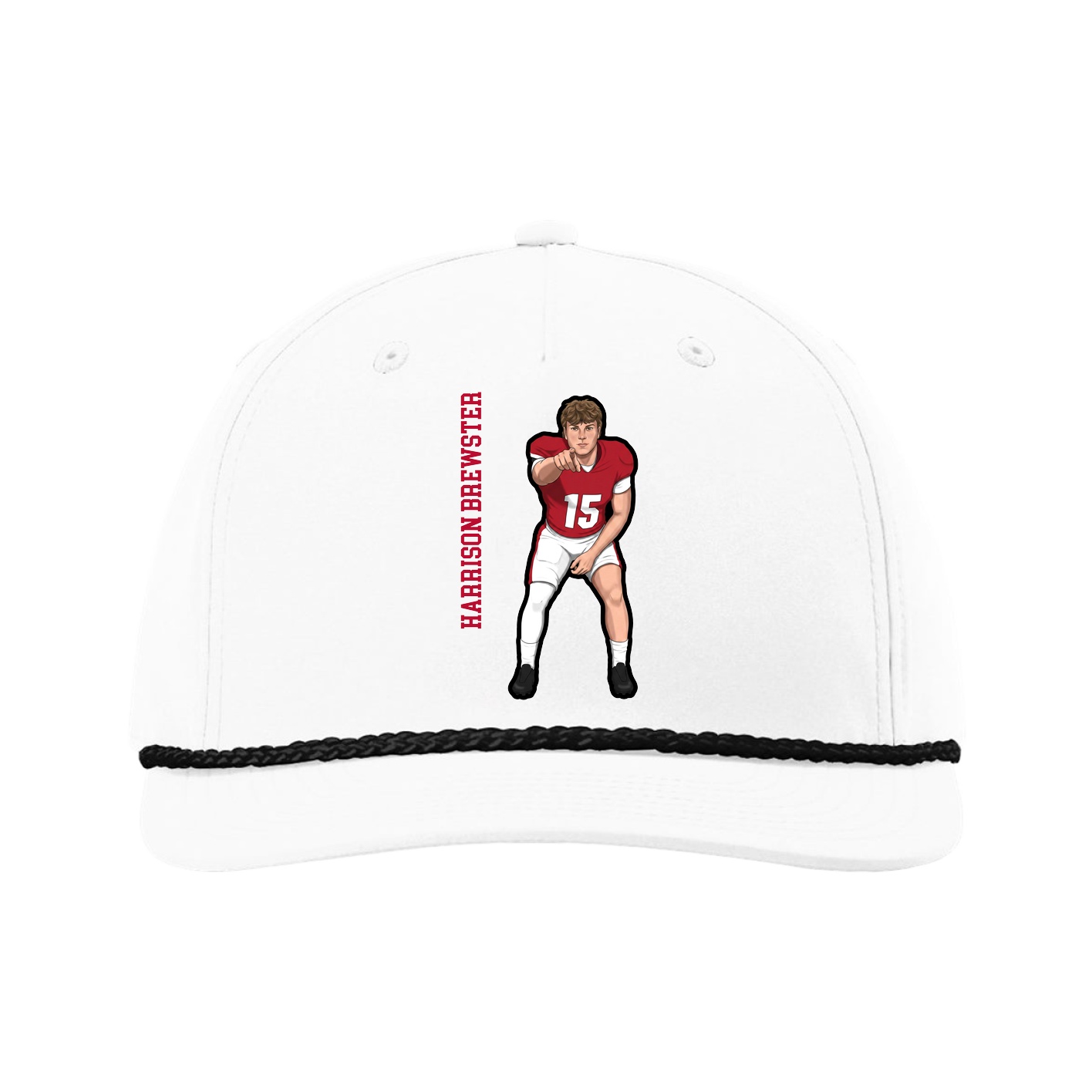 Five-Panel Classic Rope Cap — Name Vertical in White