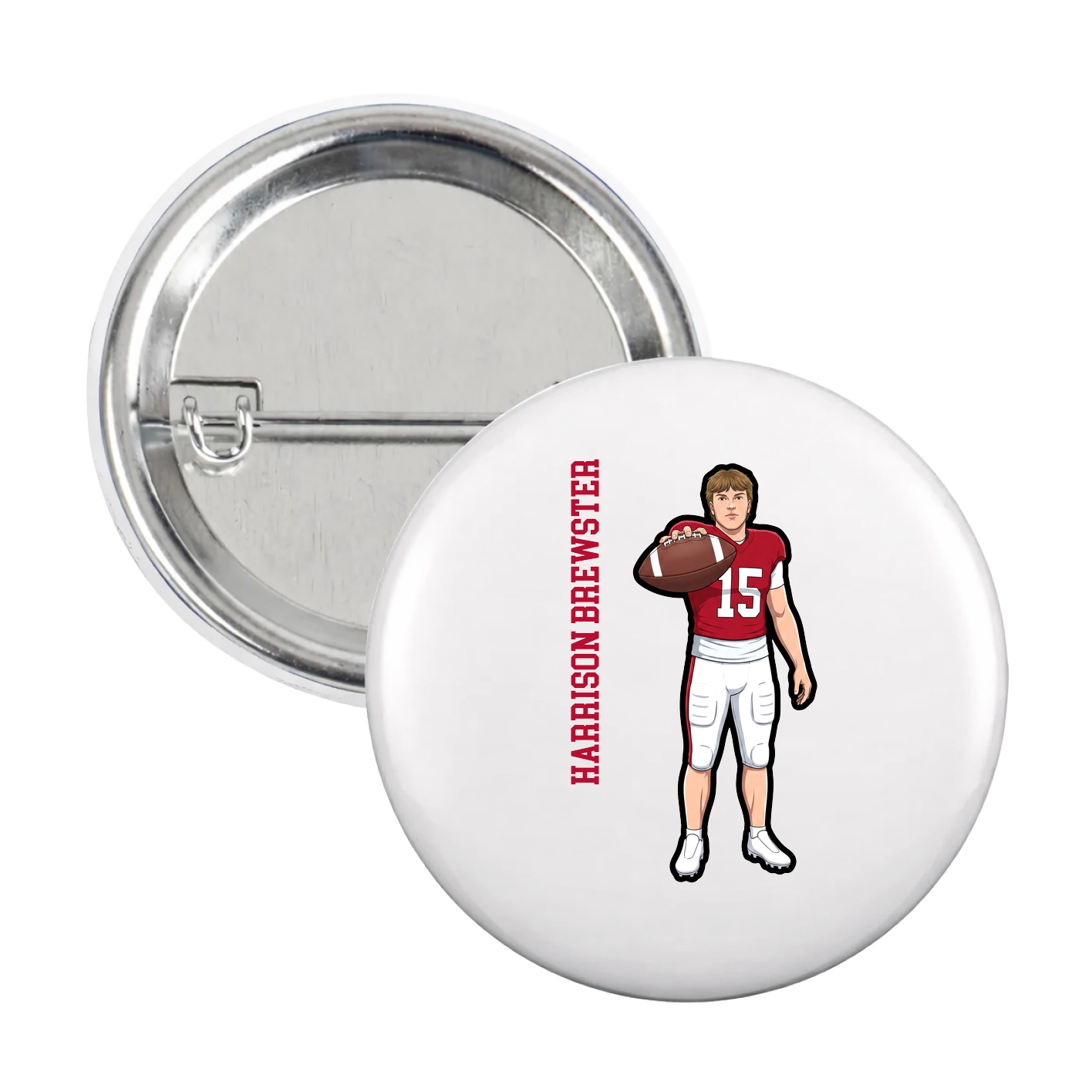 Game Day Button — Name Vertical in White
