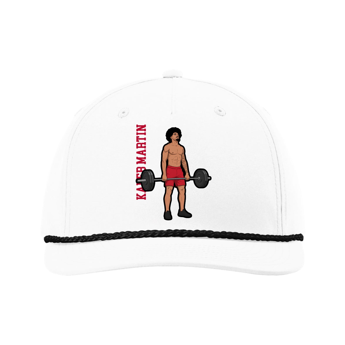 Five-Panel Classic Rope Cap — Name Vertical in White