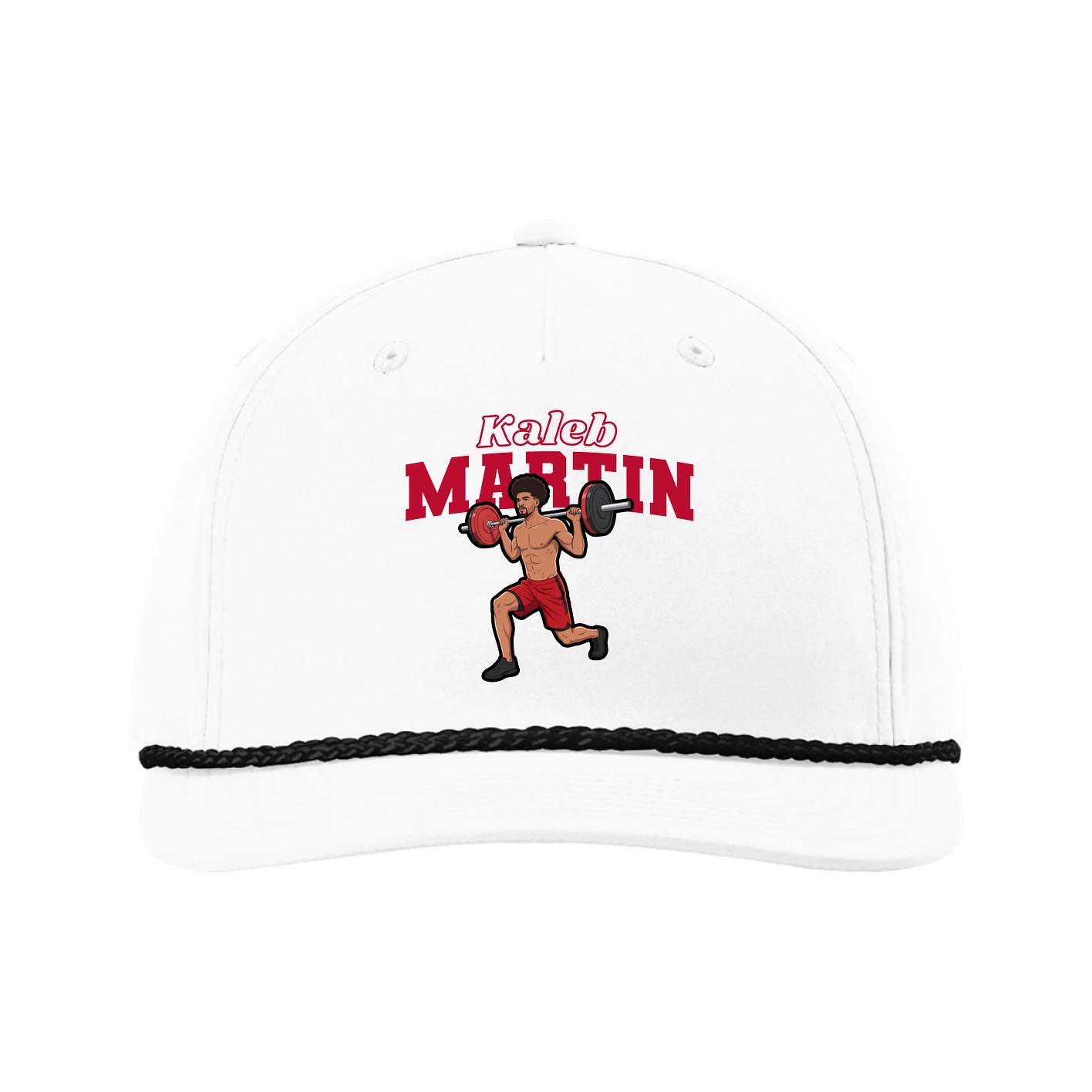 Five-Panel Classic Rope Cap — Name Arch in White