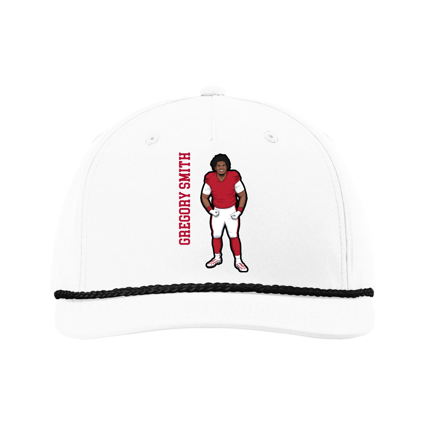Five-Panel Classic Rope Cap — Name Vertical in White