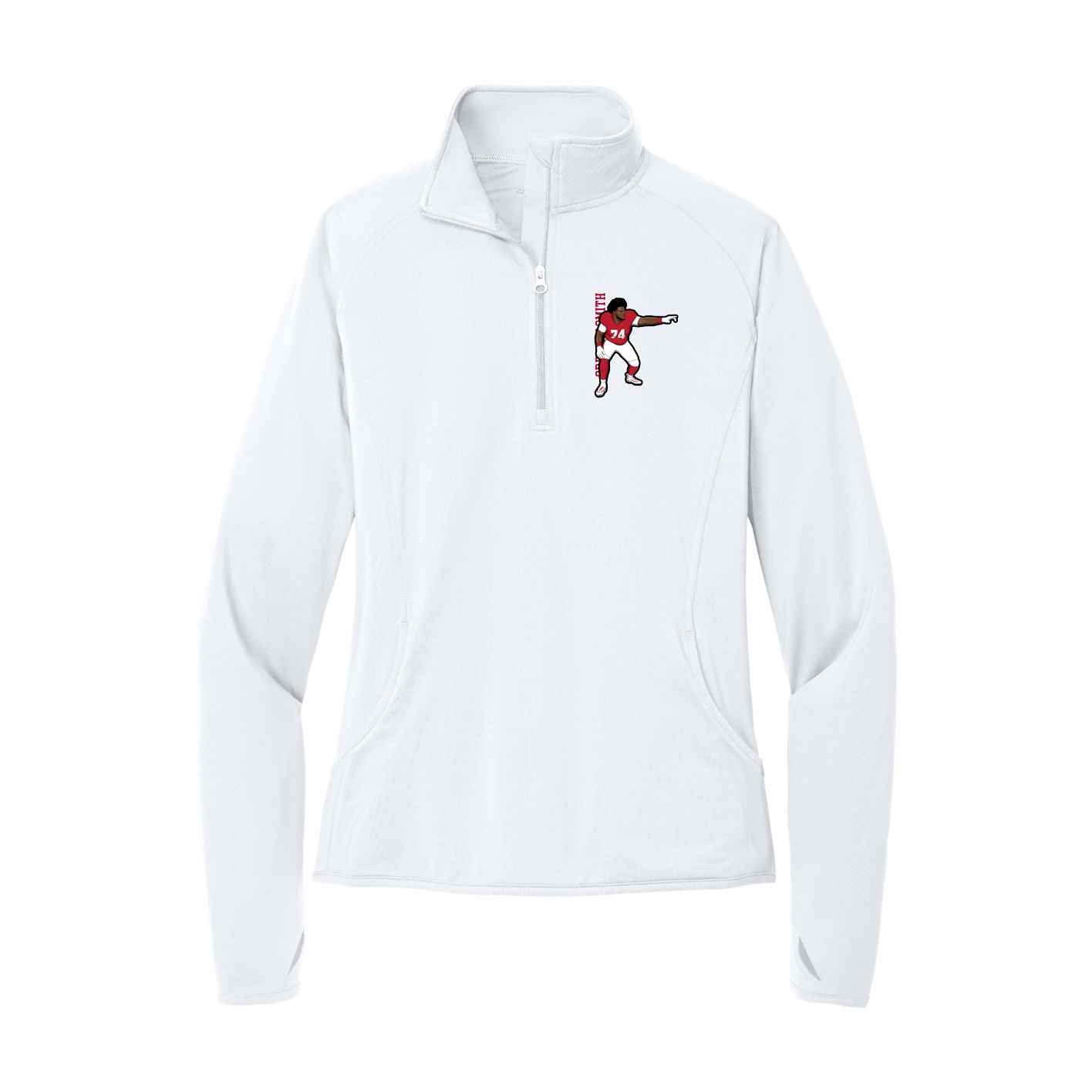 Women's Q-Zip Pullover — Name Vertical in White