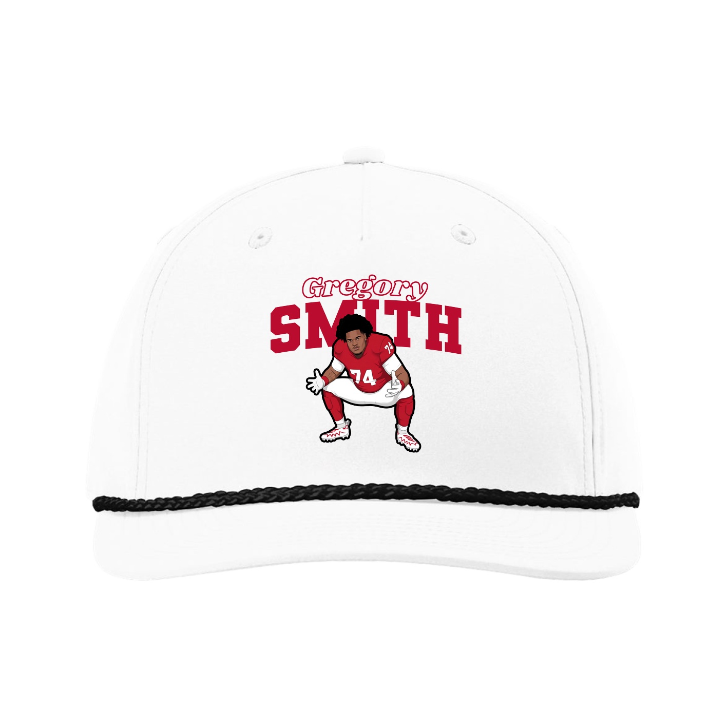 Five-Panel Classic Rope Cap — Name Arch in White