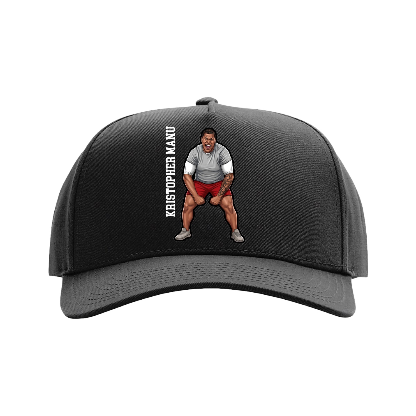 Full Fabric Five-Panel Champ Cap — Name Vertical in Black