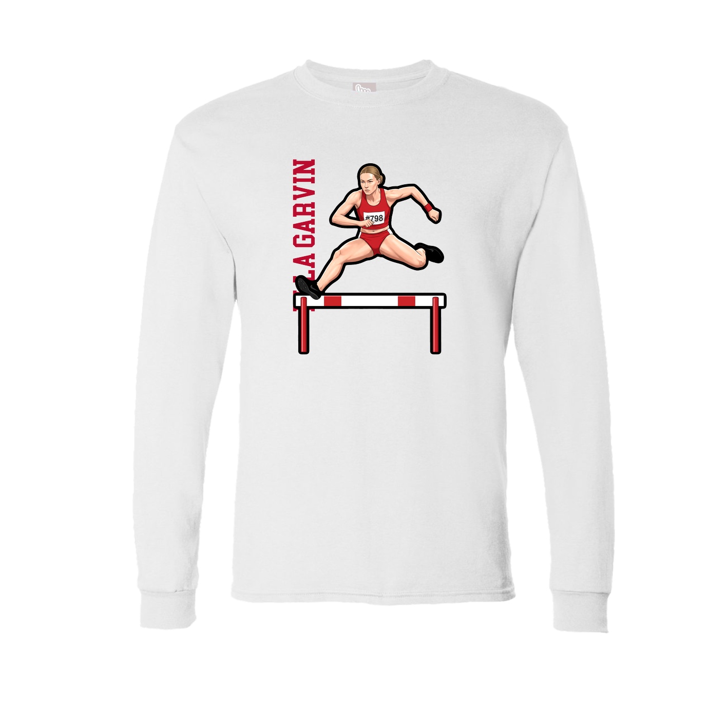 Long Sleeve Tee — Name Vertical in White
