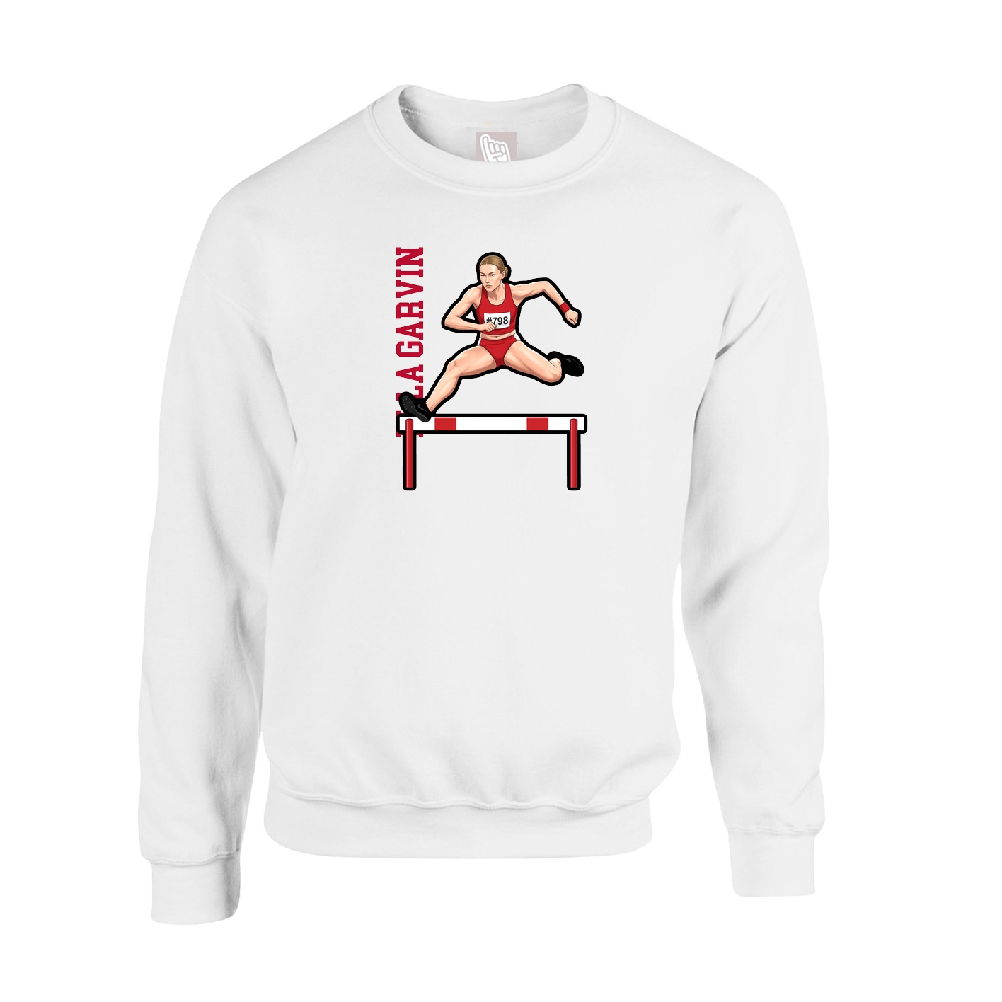 Fleece Crew — Name Vertical in White