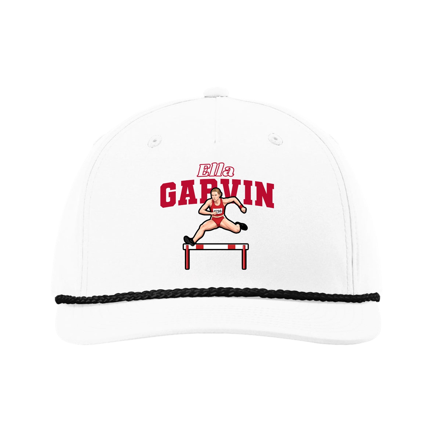 Five-Panel Classic Rope Cap — Name Arch in White