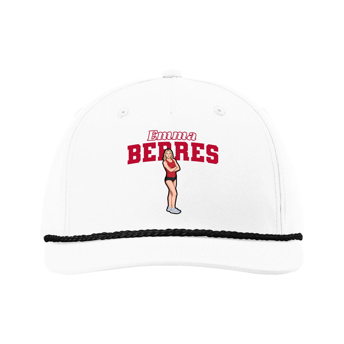 Five-Panel Classic Rope Cap — Name Arch in White