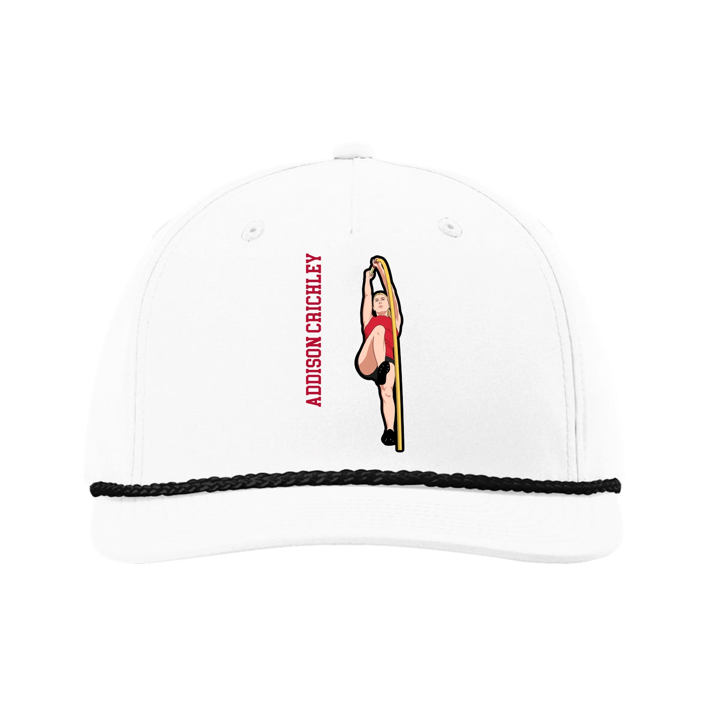 Five-Panel Classic Rope Cap — Name Vertical in White